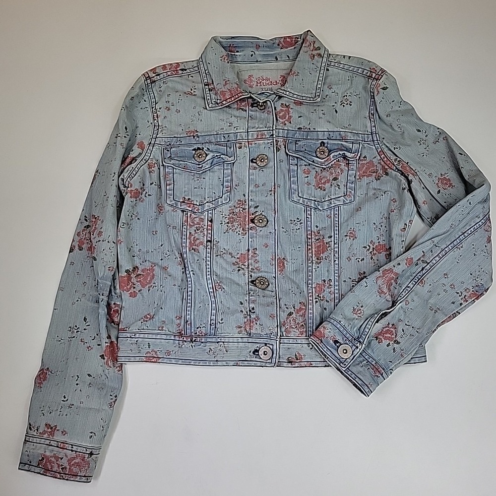Mudd Jacket Juniors XL 16 Denim Trucker Distressed Button Up Jean Y2K‎ Style